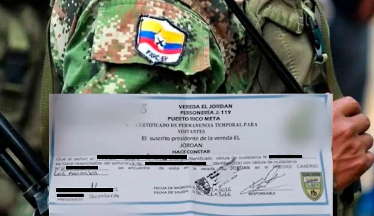 JaviPekerman's tweet photo. Las FARC y los certificados de permanencia temporal a los visitantes de la vereda de Jordan Meta, así controlan quien entra y quién sale del territorio, la paz mortal aumentó la guerra y fortaleció a los terroristas. https://t.co/mfUz4aG05b