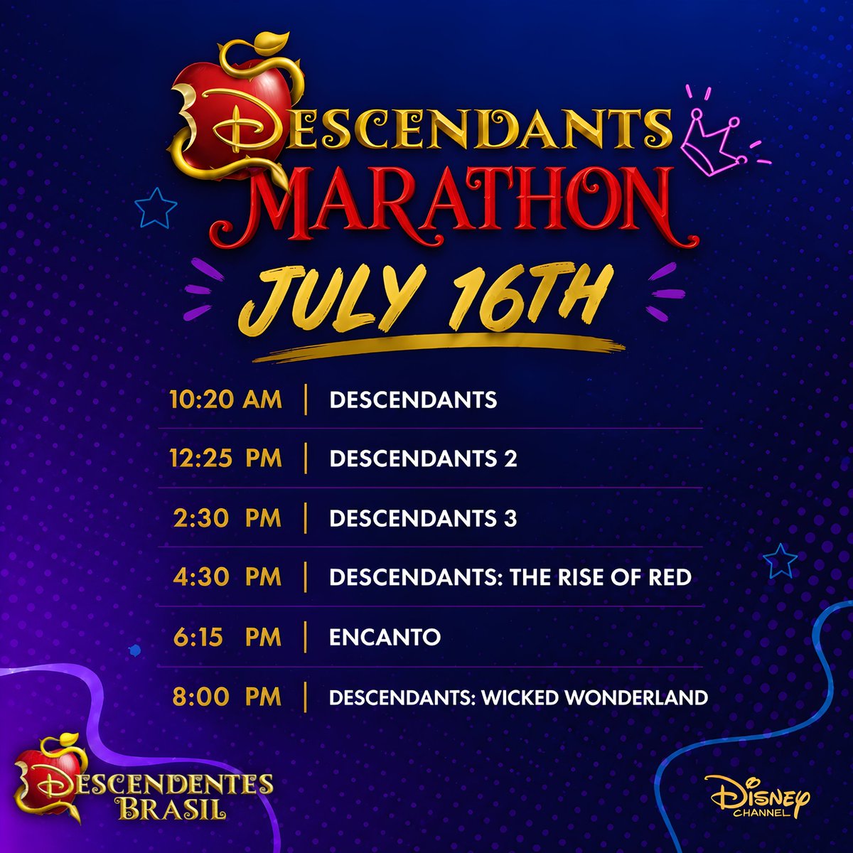 DescendentesBr5's tweet photo. Let the games begin! ❤️💙 Auradon and Wonderland are waiting... but don't bem late! ⏳✨ Join us on July 16th for a magical 'Descendants Marathon' waiting up to the long awaited premiere of #DescendantsWickedWonderland at 8:00 PM on @DisneyChannel 🌹 https://t.co/fh5Z67U0EV