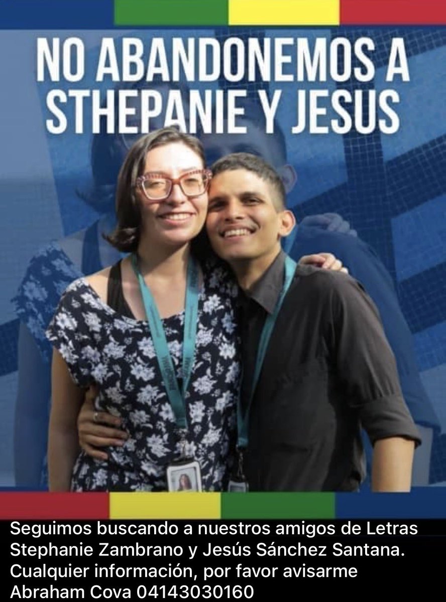 noseasbruja's tweet photo. POR FAVOR DIFUNDIR ⚠️‼️
– Aún desconocemos el paradero de Stephanie y Jesús, estudiantes de la UCV, aún no se sabe nada de ellos desde el 24/06. https://t.co/B1qG4wMP9M