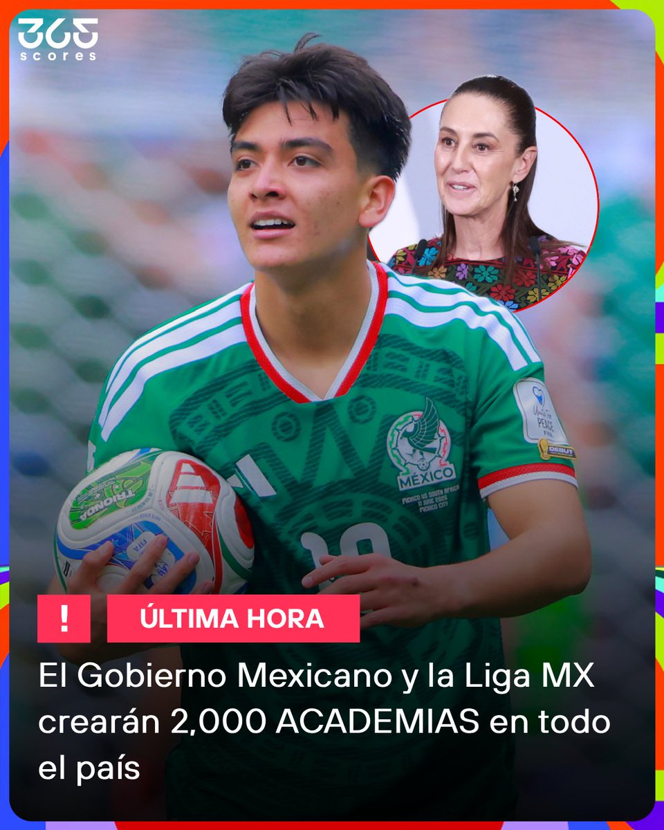 365scoresMX's tweet photo. ¡¡PROYECTO HISTÓRICO PARA EL FÚTBOL MEXICANO!! 🚨🇲🇽

Claudia Sheinbaum y la FMF anunciaron la creación de 2,000 ESCUELAS de fútbol infantil con el apoyo de TODOS los clubes de la Liga MX 🤯⚽

El objetivo es impulsar el deporte base y descubrir a los FUTUROS CRACKS de la Selección Mexicana para los próximos años 🇲🇽🔥

¿Crees que esto ayude a mejorar el nivel de México a futuro? 👇🤔