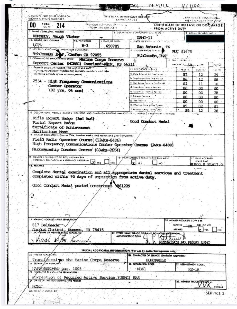AmericaFerrar1's tweet photo. @Mar4206Marnell @GOP__Ls He posted his DD-214 and made numerous statements regarding his service. There's abundance of proof that he didn't see combat while serving. He did almost saw brig on the other hand. Also according to his own words. https://t.co/WZPtQbbf6P
