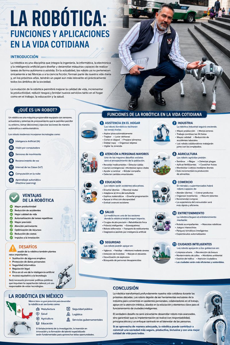 JesusGGarces's tweet photo. 🤖 La robótica ya es parte de nuestra vida.
Impulsa la salud, la educación, la industria y nuestros hogares, creando nuevas oportunidades para un futuro más inteligente e innovador.

#Robótica #Tecnología #Innovación #InteligenciaArtificial #Futuro https://t.co/z65dplNhG1
