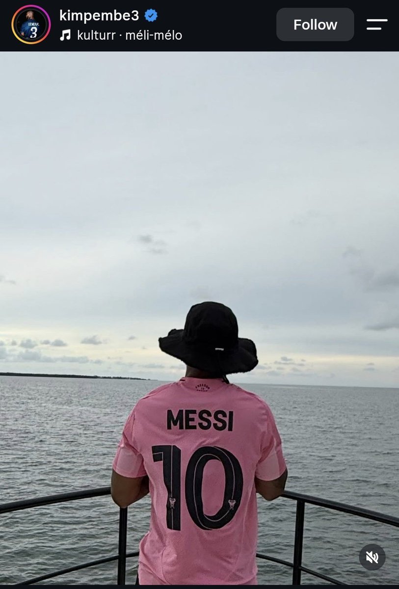 Bonmatimessi's tweet photo. French player Kimpembe wearing an Inter Miami Messi shirt via his IG 💗 https://t.co/OBQ5oAqVBB