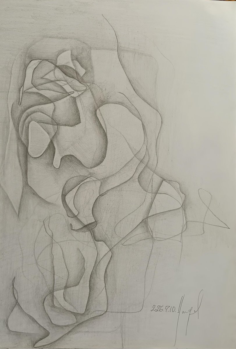 Amy88832's tweet photo. #968
2026
A4
鉛筆
靈感來自畢卡索的作品“夢”.
使用自由的線條與深淺色塊方式處理，沒有外在的形象狀態，在一個物質世界裡生活，我們看到的真的是這樣嗎？
曾經我的爸爸說：蘋果打成汁還是蘋果嗎？這是我的爸爸引導我走入創作藝術更深層的意義. https://t.co/uJtNStq9Uq
