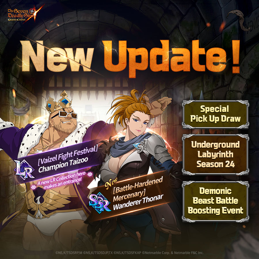 7DS_en's tweet photo. 📩 New Update Added! 📩

👉 LR Collection Hero Added
👉 Underground Labyrinth Season 24
👉 Demonic Beast Battle Boosting Event

👀 Details

#TheSevenDeadlySins #7DS