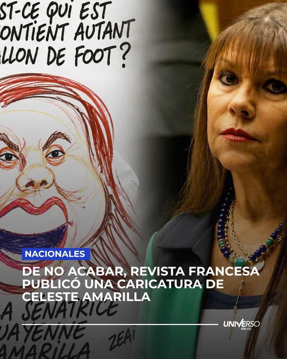 Universo970py's tweet photo. #Nacionales | 🫠 De no acabar, revista francesa publicó una caricatura de Celeste Amarilla

📰🇫🇷 La revista satírica francesa Charlie Hebdo emitió una caricatura de la senadora Celeste Amarilla, sumándose así a las repercusiones que continúan generando en Francia sus declaraciones sobre el futbolista Kylian Mbappé.

😮 El dibujo, difundido en la sección “Dessin du jour” (Dibujo del día) del sitio oficial del Charlie Hebdo, presenta una caricatura de la legisladora acompañada de un fuerte texto:

🗣️ “Adivinanza: ¿Qué es redondo y contiene tanto aire como una pelota de fútbol?”. La respuesta añade: “La cabeza de la senadora paraguaya Celeste Amarilla”. escribieron en el apartado.

💻#HoyPy
📻#Universo970AM