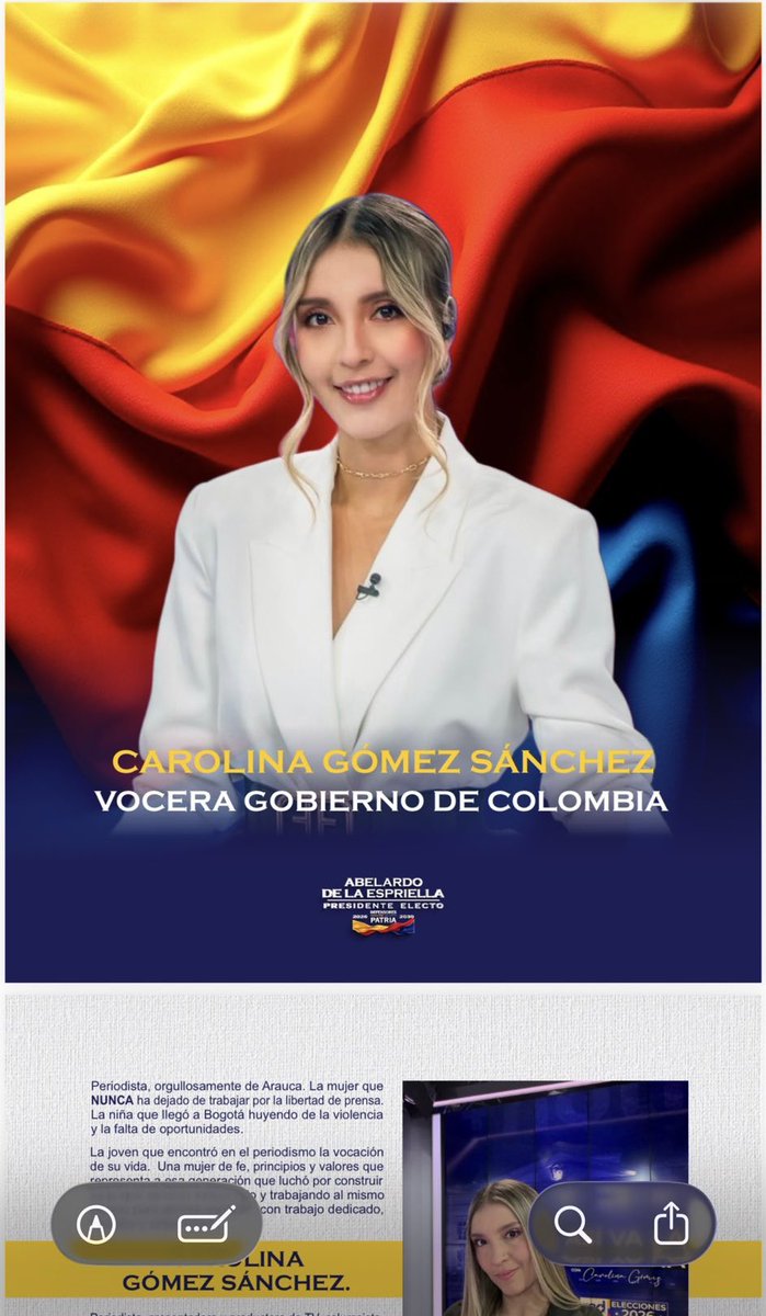 MonicaSaadeX's tweet photo. 🚨🇨🇴ATENCIÓN | El Gobierno entrante de Abelardo de la Espriella designó a Miller Soto Solano y Carolina Gómez Sánchez como voceros oficiales. Desde ahora, la comunicación institucional se centralizará a través de la Oficina de Vocería Oficial y la Oficina de Prensa. https://t.co/63W35etHk4