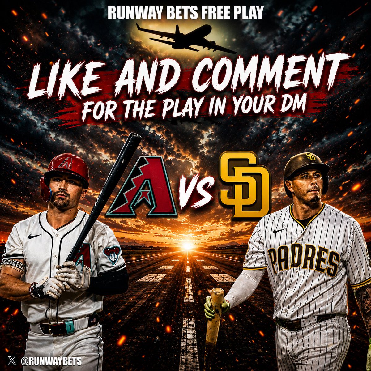 runwaybets's tweet photo. MLB FREE PLAY ⚾️

 Dbacks vs Padres 🔥

❤️ &amp; Comment for the play in your DM 

(Must be following) 

#Bet #FreeBet #FreePlay #Gambling #PrizePicks #DraftKings #FanDuel https://t.co/gWCUk4IHRA