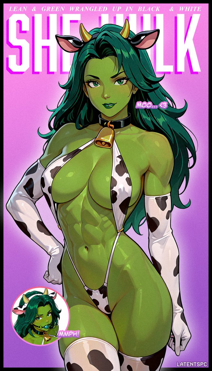 LatentSpc's tweet photo. She-Hulk in a cowprint slingkini. #SheHulk #AIart️️️️️️️️️️️️️️️️️️️️️️️️️️️️️️️️️️️️️️️️️️️️️️️️️️️ with compositing in photoshop https://t.co/XOaEtl9KG4
