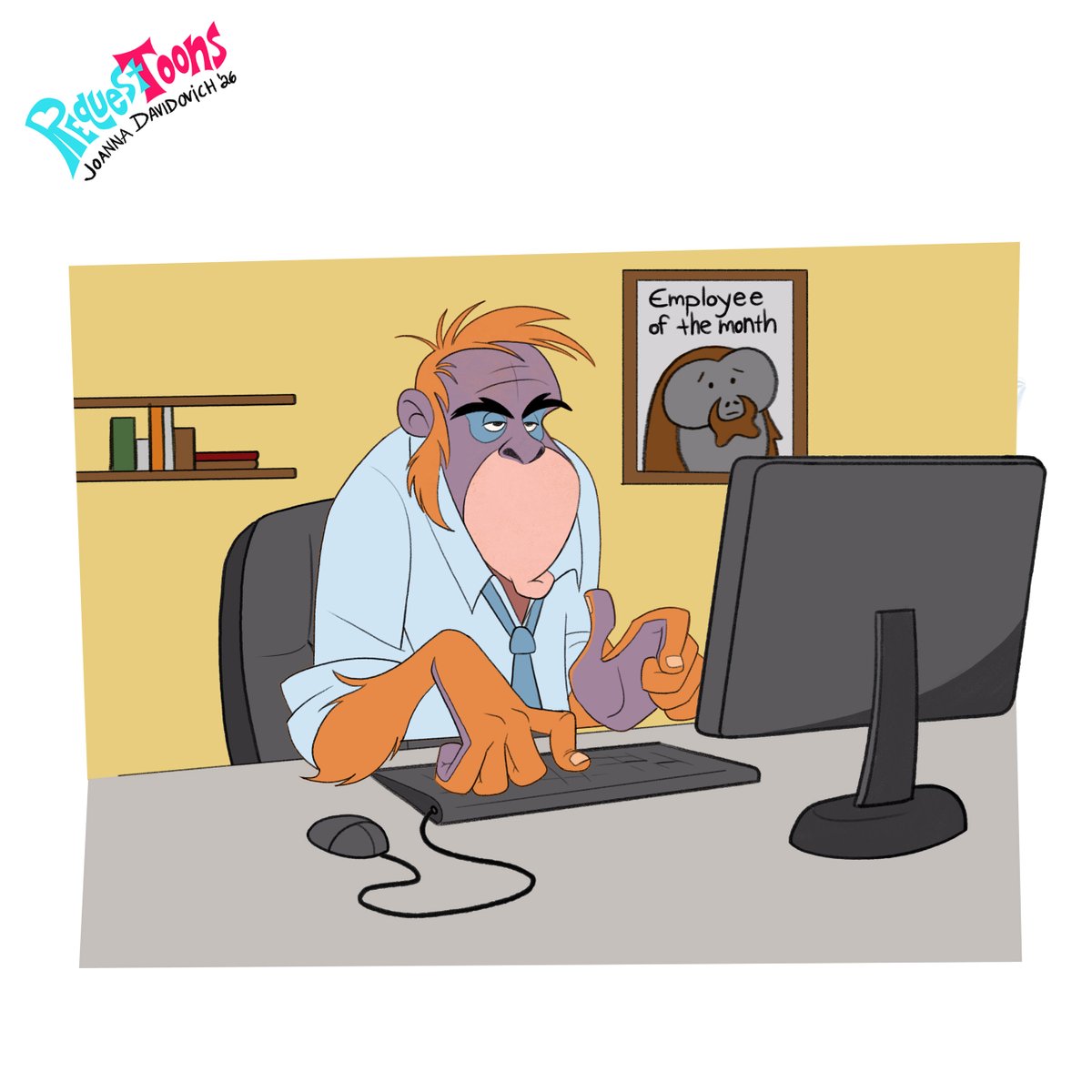 JoTheZette's tweet photo. From the last stream: #KingLouie finally learns what it's like to be a man in this meme mash-up. Oo-bee-dooin' them TPS reports...
....
#RequestToons is my monthly livestream where I draw what I'm told by the chat. Requests/commissions can only be submitted during the livestream. Sub on YT @JoannaDavidovich for the best chance to participate!