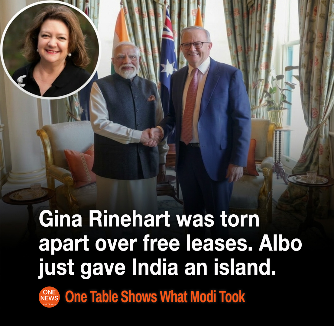 OneNewsAu's tweet photo. 🟠 #BREAKING ALBANESE HANDS MODI OUR URANIUM, OUR GAS, $500M OF YOUR SUPER AND A FREE ISLAND, WHILE NUCLEAR POWER STAYS BANNED FOR AUSTRALIANS 🟠

Gina Rinehart offered FREE leases on Crown land to bring Elon Musk's SpaceX to Australia. She was torn apart for it.

Anthony Albanese just gave India's space agency a site on the Cocos Islands, no payment ever disclosed, to applause.

Modi flew home with our uranium, guaranteed LNG, $500 million of Australian retirement savings and 3,000 work visas a year. Australia got a promise to talk trade faster and a cricket match in Chennai.

Uranium just cracked US$100 a pound. America, France and Japan were queueing for it. Labor sold it to a country that buys Russian weapons, refused to sanction Moscow and will never fight for us. And the same nuclear power now fuelling India stays banned in your suburb, by Labor's own law.

One Nation's Malcolm Roberts is the only one in the parliament swinging. He put it straight on Chris Bowen: "Chris Bowen and Labor won't even have a conversation about nuclear energy. Talk about hypocrisy!" And his warning for the rest of us: Labor is happy for power bills to keep rising and our standard of living to keep falling.

We broke the entire deal down in one table, row by row. What India gets. What Australia gets. India's column is full of fuel, gas, money and visas. Australia's column just promises and a party we paid for.

Whose side is Labor on?

Read the full story here: https://t.co/zF58ETg4iO