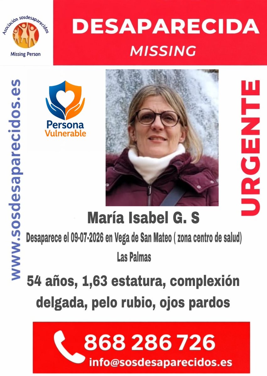 sosdesaparecido's tweet photo. 🆘 DESAPARECIDA
🟠 Persona Vulnerable 
#Desaparecido #Missing #España #LasPalmas
Fuente: sosdesaparecidos
Síguenos @sosdesaparecido https://t.co/26i0lxJuAR