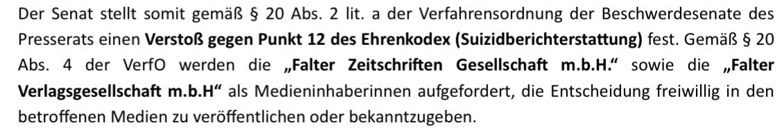uebersleben's tweet photo. Breaking News!
@Presserat hat heute seine Entscheidung in der Sache @falter_at
Interview mit N. #Glattauer zu #Suizidassistenz Nr.26/25 bekannt gegeben.
Screenshot zeigt zsf. Verurteilung.
Der Link zum vollständigen Text:
https://t.co/eyOhRqjIx0
#Sterbehilfe #Palliativmedizin https://t.co/pbjAnkp9ft