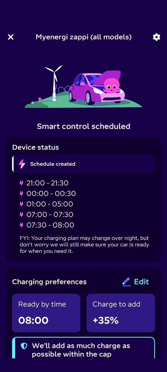 TurGe24's tweet photo. @OctopusEnergy I  have enabled the charge cap limit and set for 35% roughly 18kW a schedule has been set for 6hrs. I can charge at 7.5kWh for roughly 3 hours. So how is the 6h cap calculated ? On the times it set for or the time it's used for? https://t.co/tXjjM1mr6R