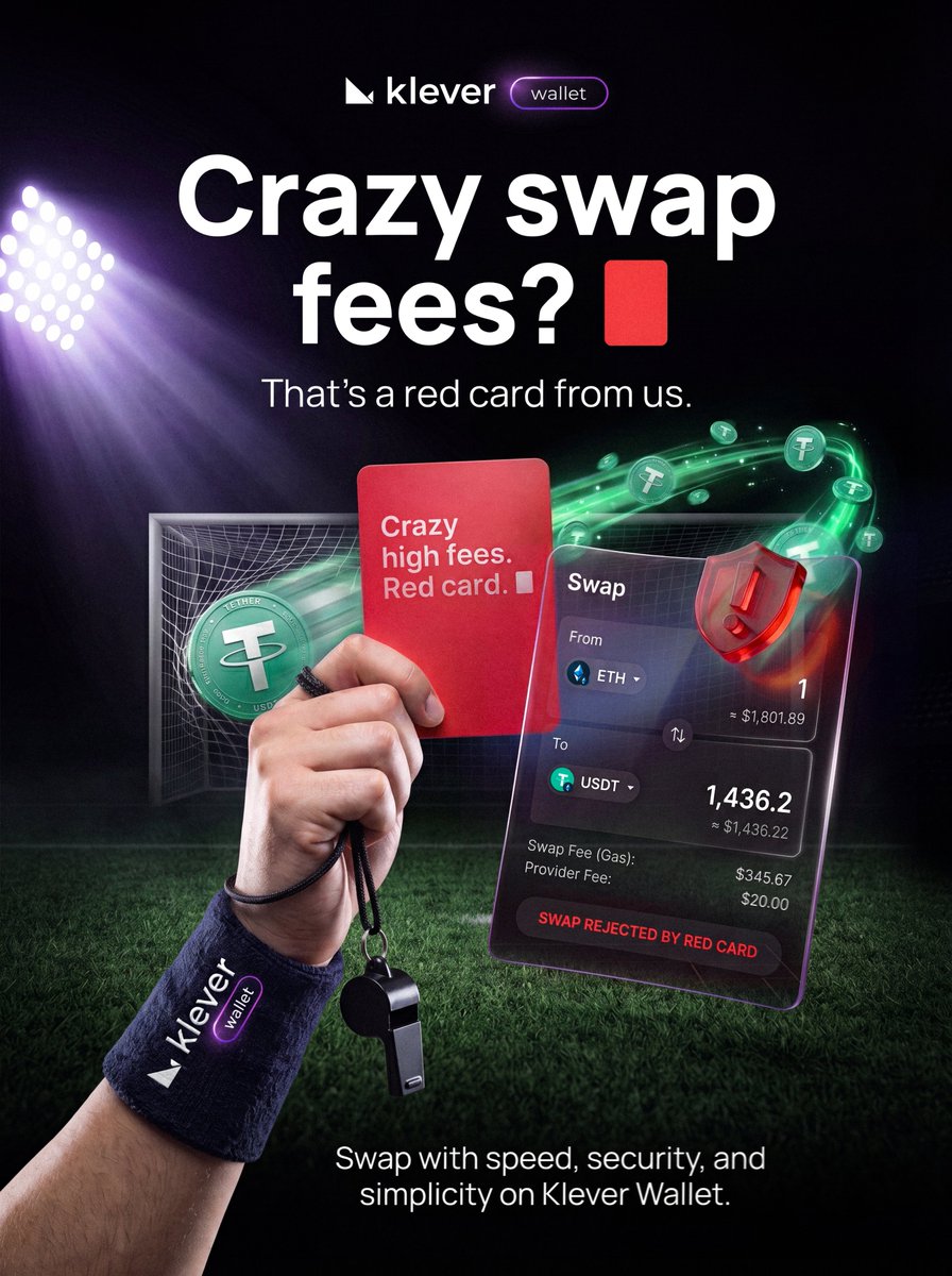 klever_io's tweet photo. Crazy swap fees? 🟥
That’s a red card from us.
Swap with speed, security, and simplicity on Klever Wallet. 
Download now 👉 https://t.co/Dule8Q8vKI https://t.co/lFKY6ToSzM
