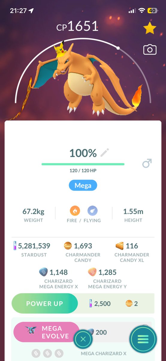 FrozenInHell's tweet photo. It’s taken me over 10 years but I finally have a 100% IV Charizard 🥺 @PokemonGoApp https://t.co/yySb4xhcuO