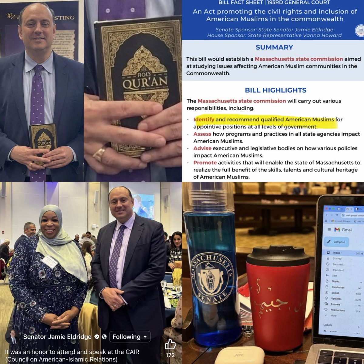 libsoftiktok's tweet photo. Meet the Muslim-obsessed MA State Senator Jamie Eldridge 

- proposed a bill to prioritize Muslims for government positions

- received an award from CAIR (classified as a terrorist org in multiple states) for his work on justice for Muslims

Does he represent foreign muslim invaders or American citizens?

He’s up for reelection this November.

Vote smart, MA!