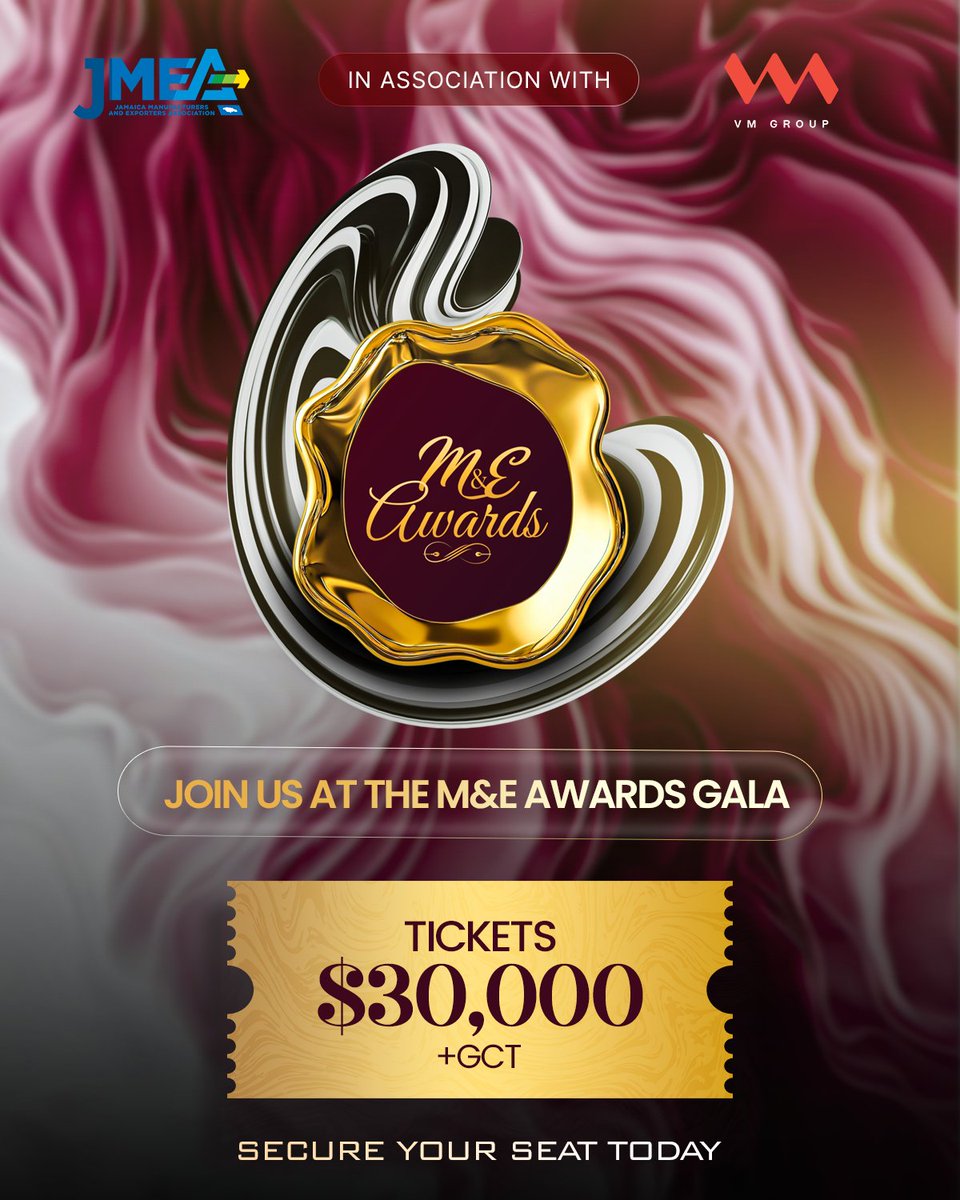theJMEA_'s tweet photo. ✨ The wait is over... M&amp;E Awards tickets are officially available! ✨

📅 Date: Saturday, October 3, 2026
📍 Venue: Jamaica Pegasus Hotel

Purchase your tickets today and be part of a night that celebrates excellence and the future of Jamaican manufacturing and exporting. https://t.co/x6Ncd5YBu9
