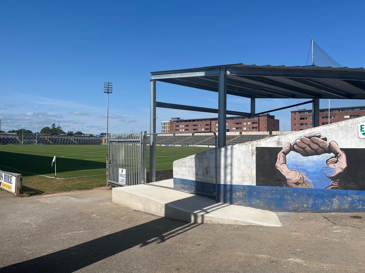 CLGLaois's tweet photo. Great progress being made on our latest project, a new covered viewing area for wheelchair and other patrons. It’s a further step to making Laois Hire O’Moore Park one of Irelands most accessibility friendly stadiums. Supported by GAA central funding. Thanks to all involved https://t.co/owWjpIP77l