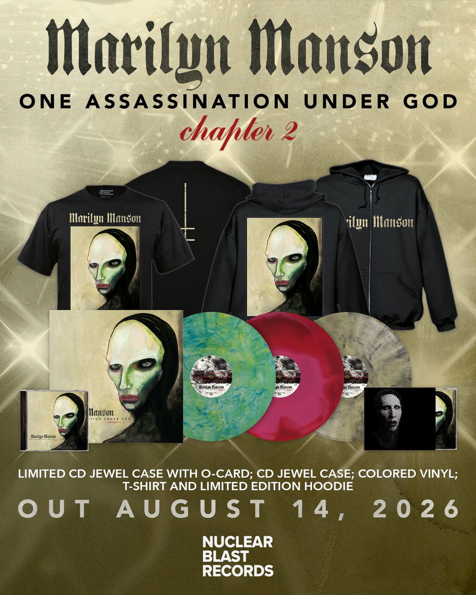 marilynmanson's tweet photo. One Assassination Under God - Chapter 2
Out August 14th.

Pre-order the album at https://t.co/zmuuoNGxVV https://t.co/SnYNWCpM6G