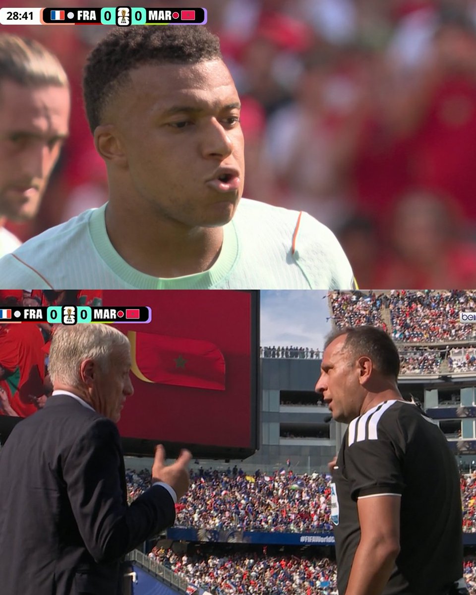 RMCsport's tweet photo. ⌚ Deschamps se tourne vers les arbitres pour demander une explication sur les longues secondes d'attente avant le penalty https://t.co/iDd4UusBwQ