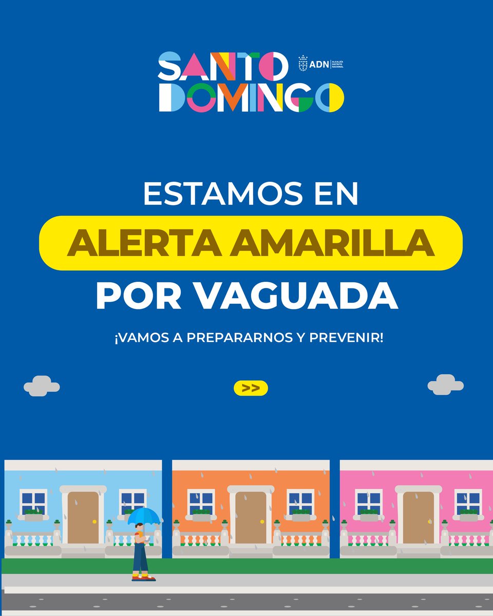 AlcaldiaDN's tweet photo. 🟡⚠️ ESTAMOS EN ALERTA AMARILLA POR VAGUADA

Ante la incidencia de una vaguada que mantiene condiciones de humedad e inestabilidad, se prevén aguaceros fuertes, tormentas eléctricas y ráfagas de viento.

¡Vamos a prepararnos y prevenir! 🌧️ https://t.co/FqCwRfq1XL