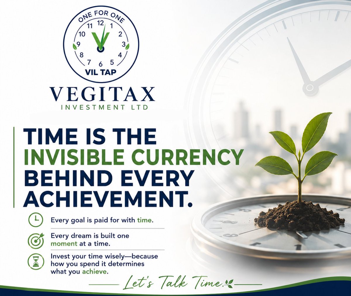 vegitax_ltd's tweet photo. Time is the invisible currency behind every achievement. 

#Letstalktime 
#VEGITAX 
#TimeMastery https://t.co/FgvFwfsVfg