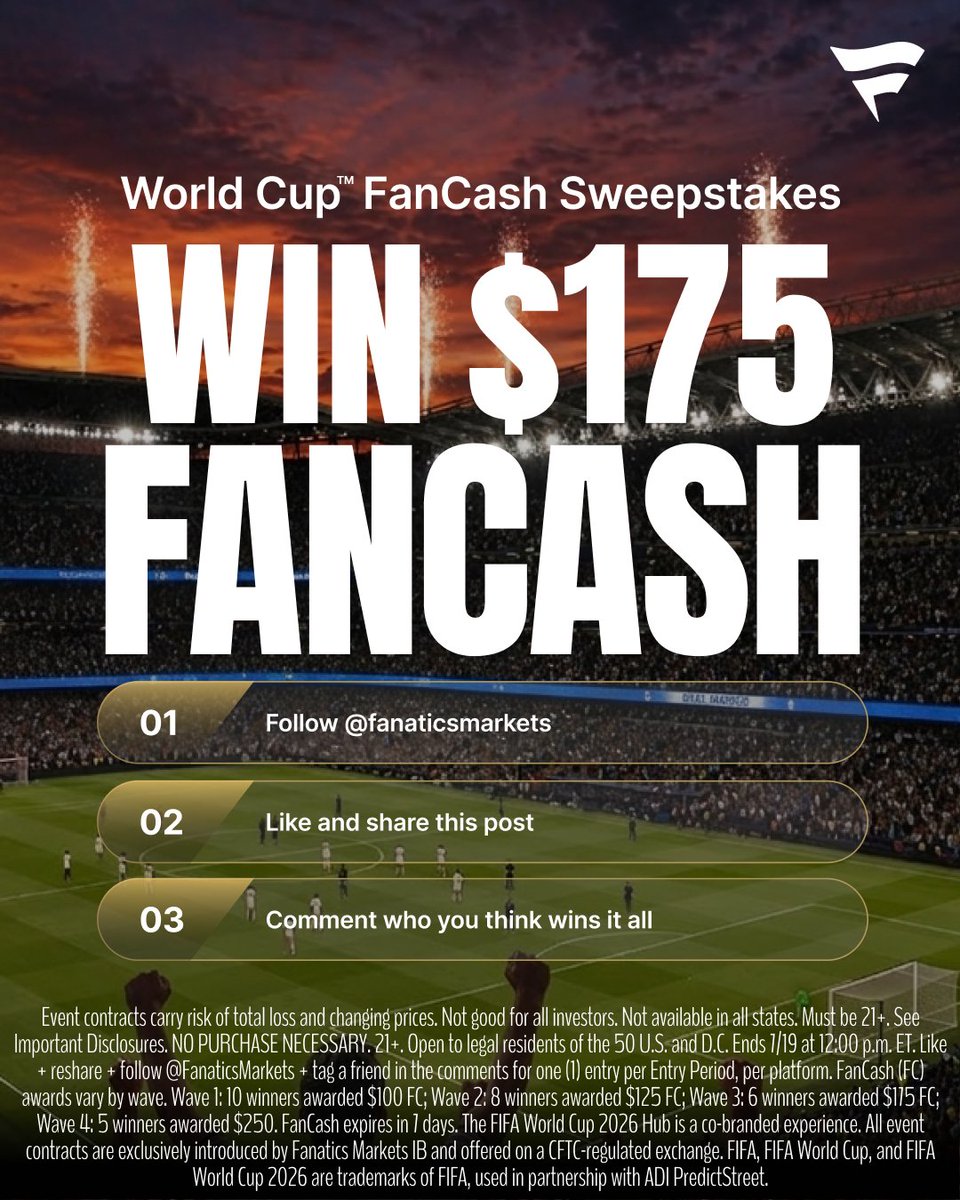 fanaticsmarkets's tweet photo. THE ROUND OF 16 IS SET. We're putting $175 FanCash into 6 fans' hands to trade it. 💰

👤 Follow @fanaticsmarkets
🔁 Like and share this post
🏆 Comment who you think wins it all

Winners selected July 12. https://t.co/ztDojnLr36