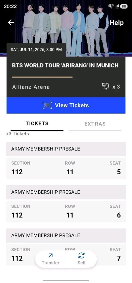 high_grades001's tweet photo. BTS World Tour 'Arirang' in Munich Tickets for Sale! 🔥
Selling our 3 tickets for BTS World Tour 'Arirang' on Saturday, July 11, 2026, 8:00 PM at Allianz Arena! 🎟️
Ticket Details:
Section 112, Row 11
Seats 5, 6 &amp; 7 
#BTSArirangMunich #BTSWorldTour2026 #BTSTickets #ArmyPH #BTSMuni https://t.co/qtxDr5YcR5