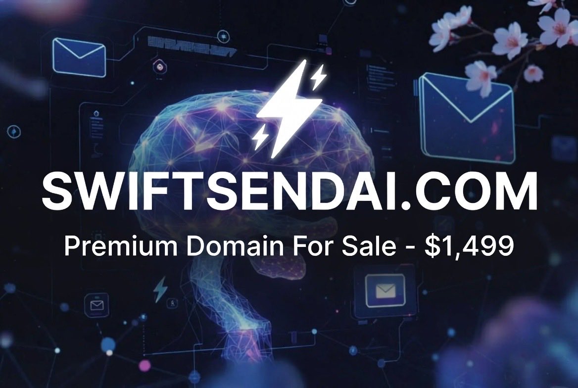 attar_azzeddine's tweet photo. 🚀 Premium domain for sale: https://t.co/QaWXoNw7gn
Perfect for an AI email assistant, SwiftSend AI tool, productivity app, or Sendai/tech startup. Short, brandable, and memorable!
💰 Buy it now for $1,499 
DM me or grab it here.
#DomainForSale #AISaaS #PremiumDomain #SwiftSendAI https://t.co/Ie3tFpEFMi