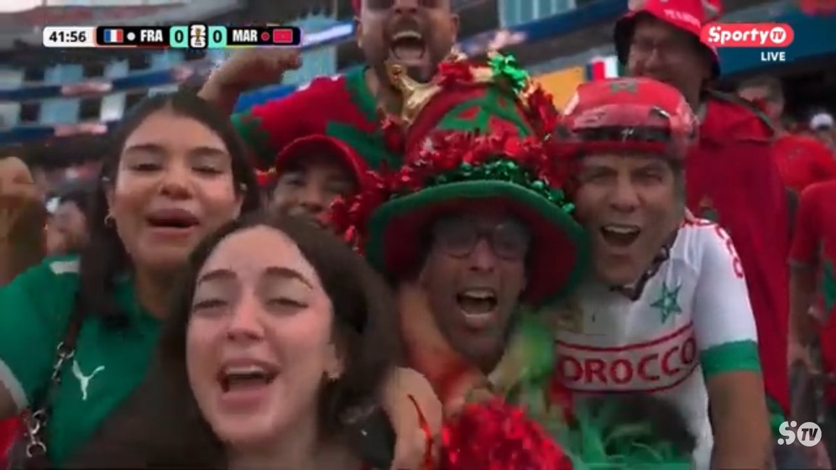 manforsafety's tweet photo. Morocco fans cheering their players on as they war against France https://t.co/ZpfjT2WRnd