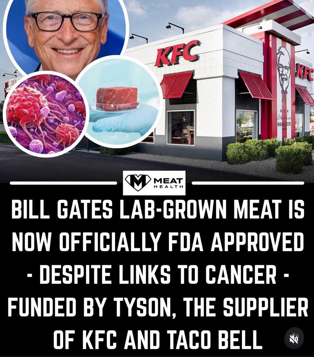 GemStoneEarth's tweet photo. Beware! Creepy ass Bill's at it again, his lab grown meat is now approved and on its way to a fast food chain, Walmart and Kroger near you. Do your research and know what's being sold to you and your family. It's our right to know🥩 https://t.co/OA8XA2behT