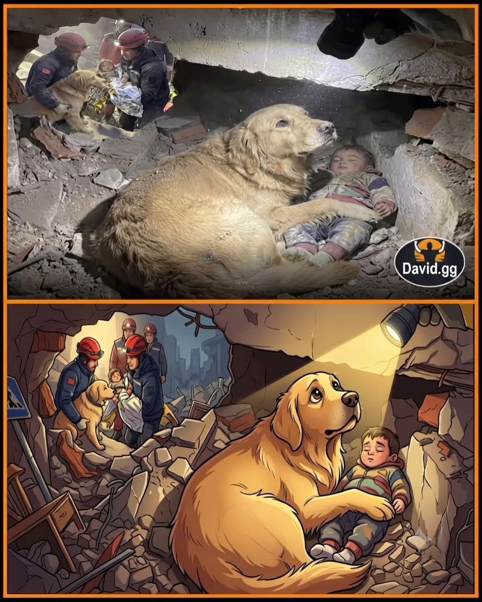 lovedoggods's tweet photo. The dog stayed by the little one's side until they were pulled from under the rubble. https://t.co/ow4WJM90eT