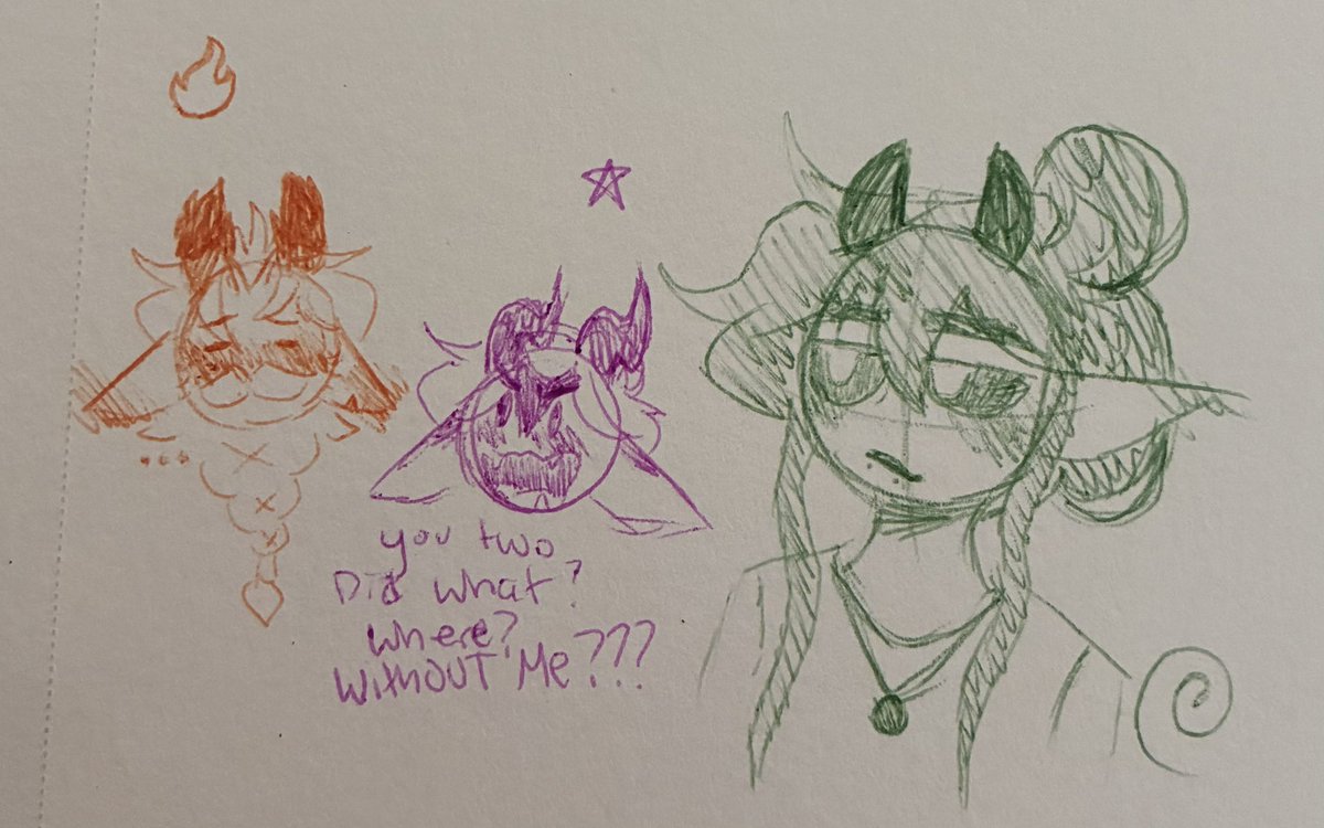 HydraltLunatic's tweet photo. Doodles of Gus, Rani, and Vee https://t.co/4shkpGgNRK