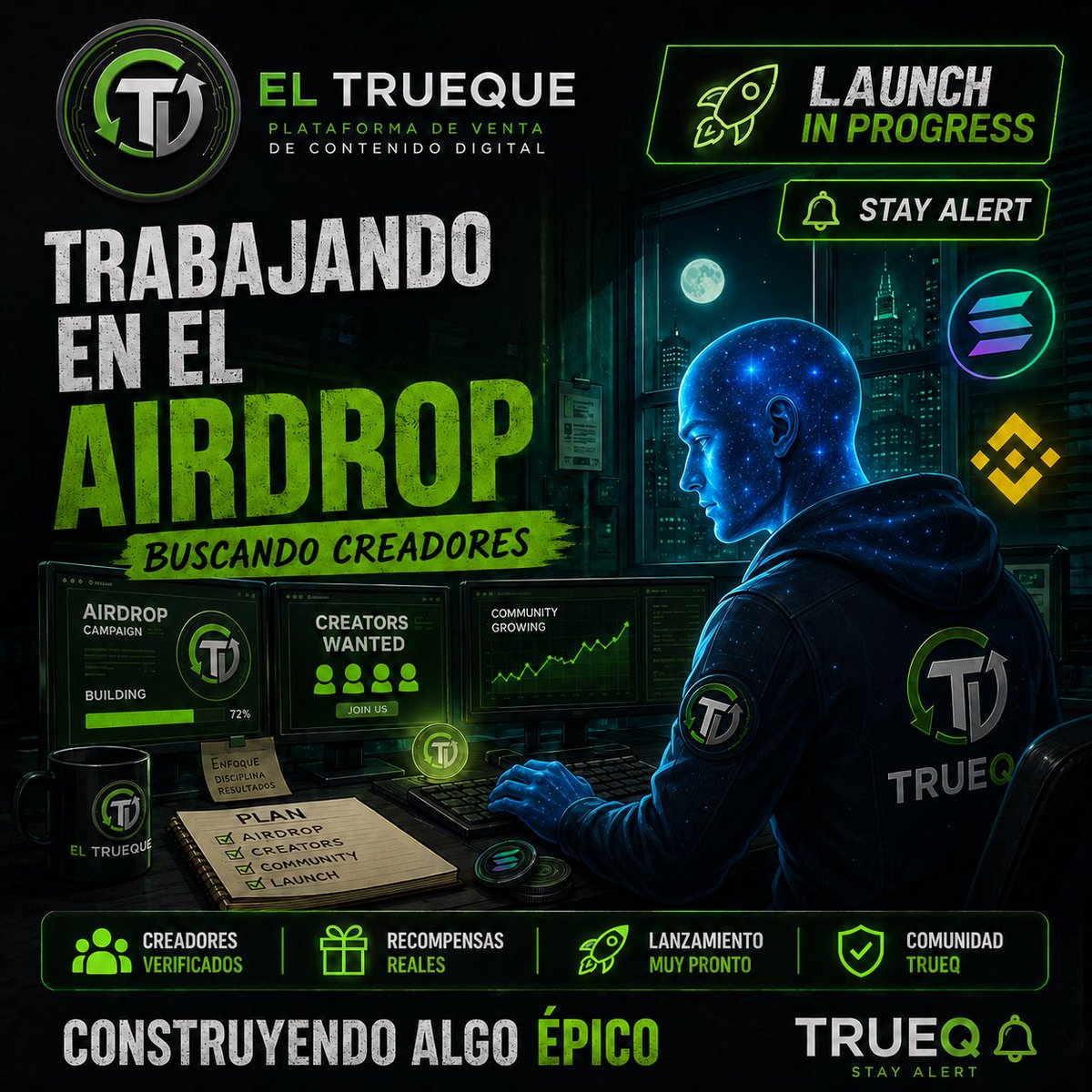 ElTruequeMarket's tweet photo. 🇪🇸 El Trueque / TRUEQ update

Estamos trabajando en la campaña de airdrop para usuarios reales de El Trueque y preparando el lanzamiento oficial de TRUEQ.

También estamos buscando más creadores que quieran publicar contenido digital en la plataforma.

El objetivo es construir una comunidad real antes del lanzamiento:
✅ usuarios activos
✅ creadores reales
✅ contenido digital
✅ pagos en BNB Chain y Solana
✅ futuros airdrops enfocados en actividad real

Pronto compartiremos los pasos oficiales del airdrop, tutorial y detalles del launch.

Web: https://t.co/11Td7OboEG
Telegram: https://t.co/ZI08bUEVR7

—

🇺🇸 El Trueque / TRUEQ update

We are working on the airdrop campaign for real El Trueque users and preparing the official TRUEQ launch.

We are also looking for more creators who want to publish digital content on the platform.

The goal is to build a real community before launch:
✅ active users
✅ real creators
✅ digital content
✅ BNB Chain and Solana payments
✅ future airdrops focused on real activity

Official airdrop steps, tutorial and launch details coming soon.

Website: https://t.co/11Td7OboEG
Telegram: https://t.co/ZI08bUEVR7

#ElTrueque #TRUEQ #CryptoMarketplace #DigitalMarketplace #ContentCreators #SolanaCommunity #BNB #USDT #USDC #NoBanks #onlyfans