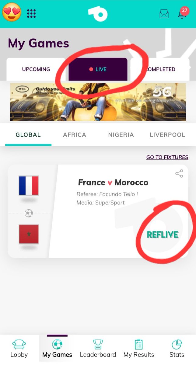 ReFSocialapp's tweet photo. To follow the #France 🇫🇷 🆚️ 🇲🇦 #Morocco game's scoring live on #ReFSocial, follow the easy navigation to #ReFLive, below:

Use the Menu grid button to switch to "Gaming"
Select "My Games" from the footer menu
Select "• Live"
Click "ReFLive" to display scoring on 2nd screen https://t.co/OAFhmOB6sQ