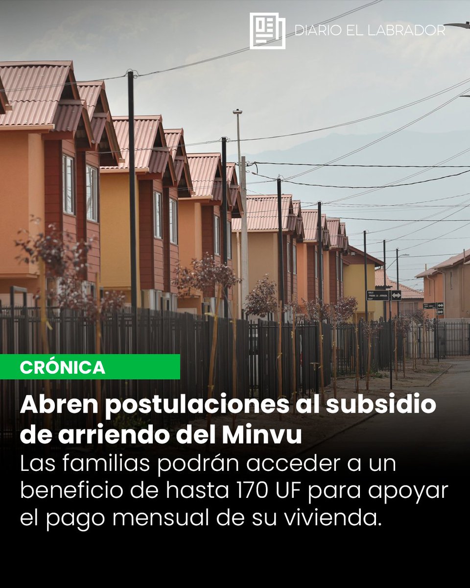 ElLabradorOf's tweet photo. 🏠 Comenzó la postulación al subsidio de arriendo
💰 El beneficio del Minvu entrega hasta 170 UF para apoyar el pago mensual de viviendas a familias que cumplan los requisitos.
📰 Léelo completo en nuestro sitio 👉 https://t.co/3iqCmDw3AB https://t.co/aAZgzjYCEk