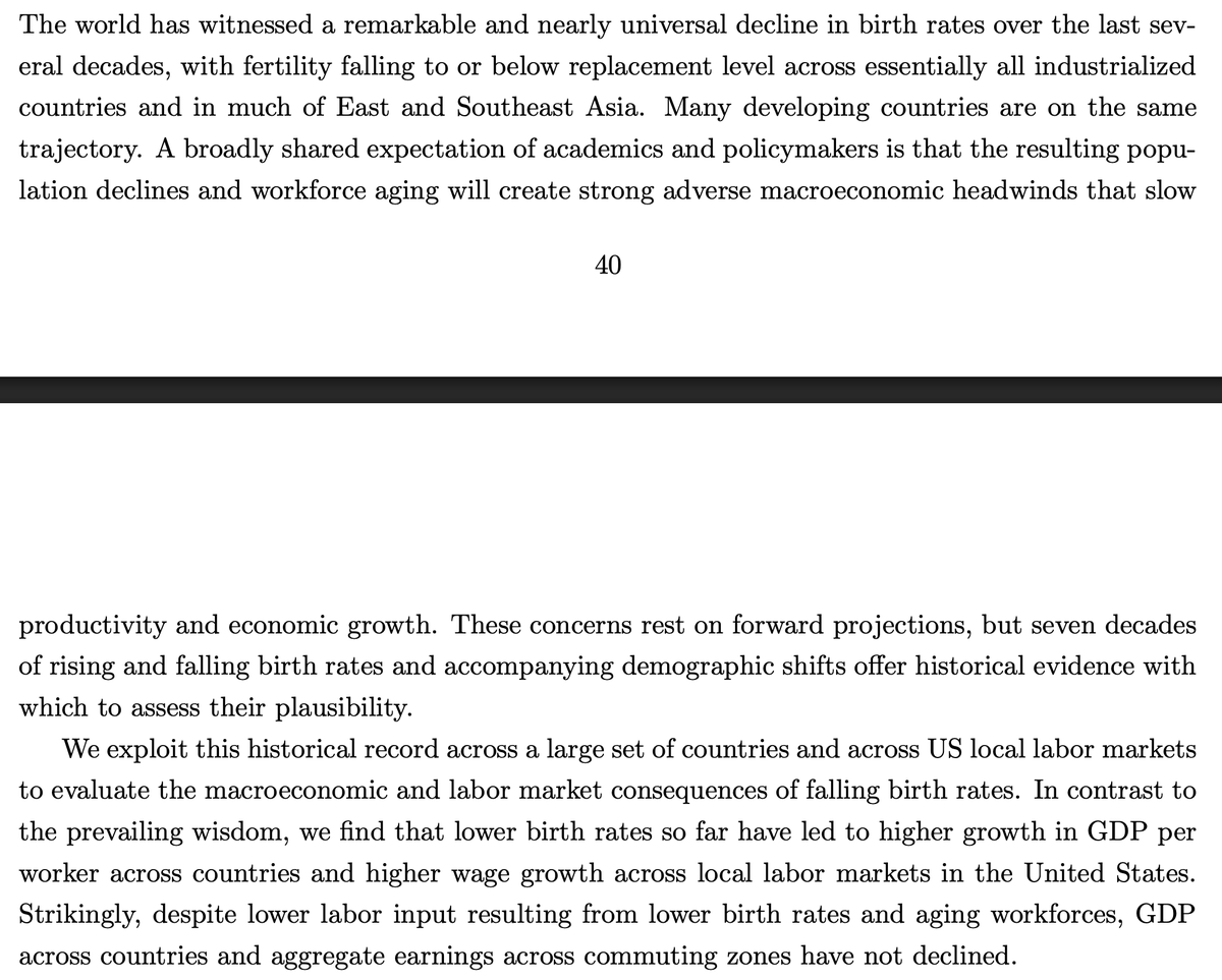 lydiadepillis's tweet photo. Relevant to my interests: New @DAcemogluMIT /@davidautor paper finds that lower birth rates actually lead to HIGHER wage growth and GDP per worker, which they hypothesize has to do with labor scarcity leading to  higher productivity. https://t.co/8OVBV5yPU2 https://t.co/suPLsgi3tl