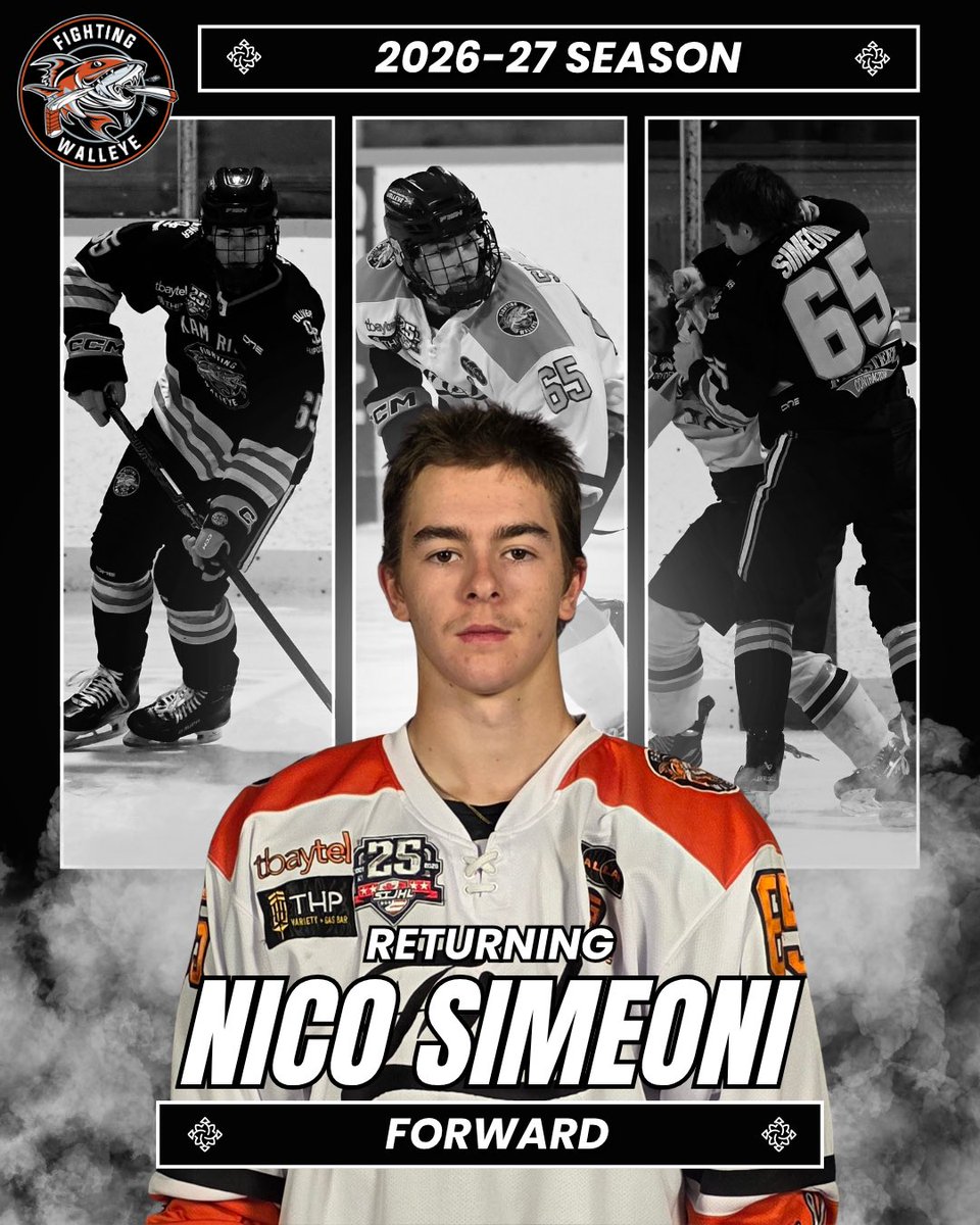 KamRiverWalleye's tweet photo. 💥 RETURNING PLAYER 💥

Simmer is back! 

Nico Simeoni returns in the Orange and Black. With 2 seasons of Junior A already under his belt, the skilled 17-year-old is poised for a breakout year with the Fish! 

Welcome back Nico! https://t.co/1quy08EDb4