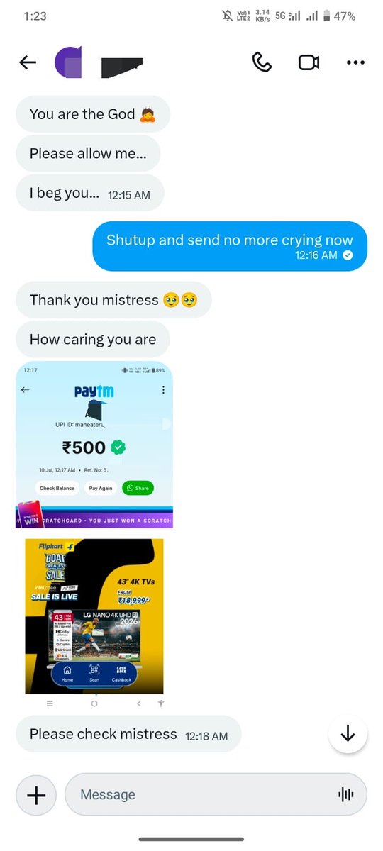 Maneater_Appy's tweet photo. Drained another desperate paypig tonight 💸
He went from begging and crying to sending ₹1500+
Size of the tribute doesn't matter to me. What matters is his devotion, obedience & how he breaks for his Goddess 😈
Real submission hits different.
Who’s next to prove their devotion? Drop 'Yes Goddess' below 👑🐶

This is not a transaction. 💰 This is mind control.🤯 This is total submission.😈

 #Findom #GoddessAppy #ManeaterEmpire #MindControl #Begging