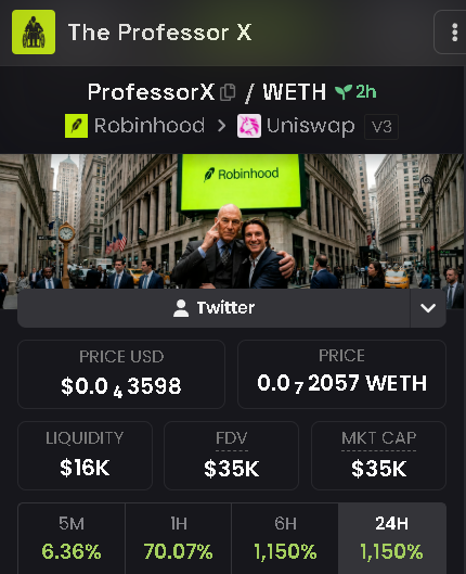 Robinprofessorx's tweet photo. $ProfessorX live on Dexscreener! 

https://t.co/fIERYbQuCA https://t.co/gQyU8hFux0