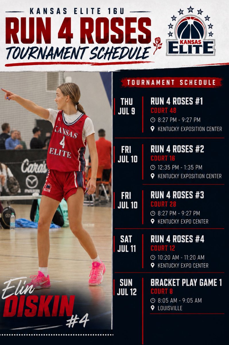 ElinDiskin's tweet photo. So excited to be playing in Kentucky for the Run for Roses tournament this weekend!! Come out and watch my team play!! @KansasEliteWBB @LadyJagBball @mkhalliday7 @kchusker7 https://t.co/sATslSyi0v