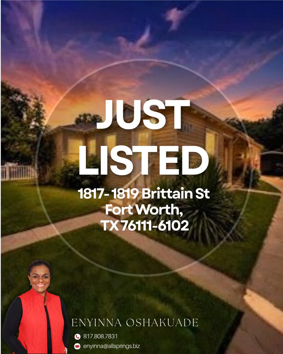 EnyinnaRE's tweet photo. π‘ JUST LISTED in Fort Worth! π
This duplex offers great flexibility for both homeowners and investors. Live in one unit while renting out the other to help offset your mortgage, or add it to your portfolio as an income-producing investment property.
#JustListed #DFWRealEstate https://t.co/kDZuG7tBTT