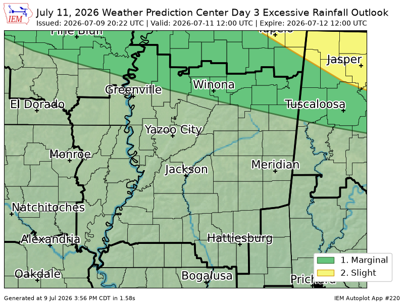 ArkLaMissWX's tweet photo. WPC issues Day 3 Marginal Risk Excessive Rainfall Outlook at Jul 9, 20:22z for JAN https://t.co/SrLeBFUCzU https://t.co/G3aerXWkLQ