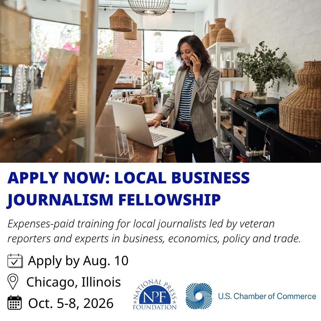 NatPress's tweet photo. 📢 Business reporters: Don't miss this opportunity!

Build your expertise, connect with industry leaders &amp; elevate your local business coverage.

Apply for NPF's Local Business Journalism Fellowship, sponsored by @USChamber, by Aug. 10. 🗓️

🔗 https://t.co/wUTHpjI99H https://t.co/27HIhyryLp