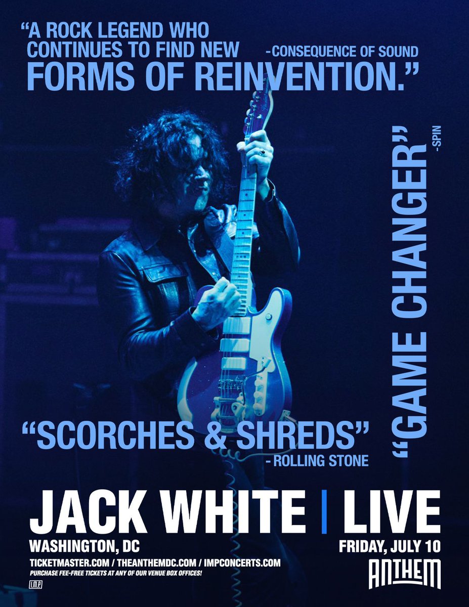 TheAnthemDC's tweet photo. Attention Students‼️ 🤓 

 Do not miss JACK WHITE tomorrow night at The Anthem.  A very limited number of student rush tickets will be available for $20 (all in) in person only starting tomorrow at the box office starting at 5PM on July 10. https://t.co/cN6LICBAmx