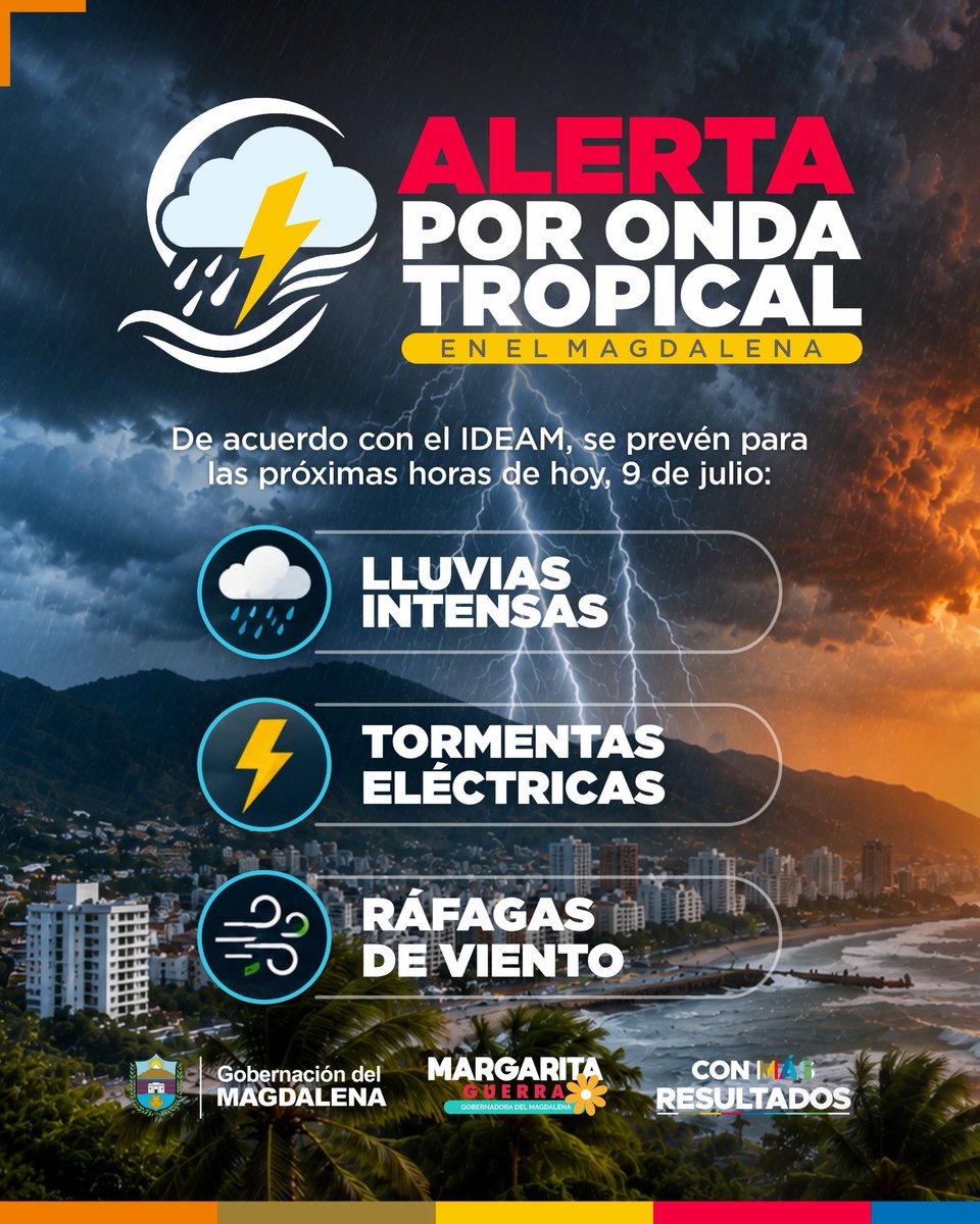 MagdalenaGober's tweet photo. Atención magdalenenses, estamos atravesando una Onda Tropical en la cual se prevén lluvias, abundante nubosidad  y posibles tormentas eléctricas, tenga en cuenta estas sencillas recomendaciones.

Recuerda que la prevención hace la diferencia. https://t.co/h89oWcabFv
