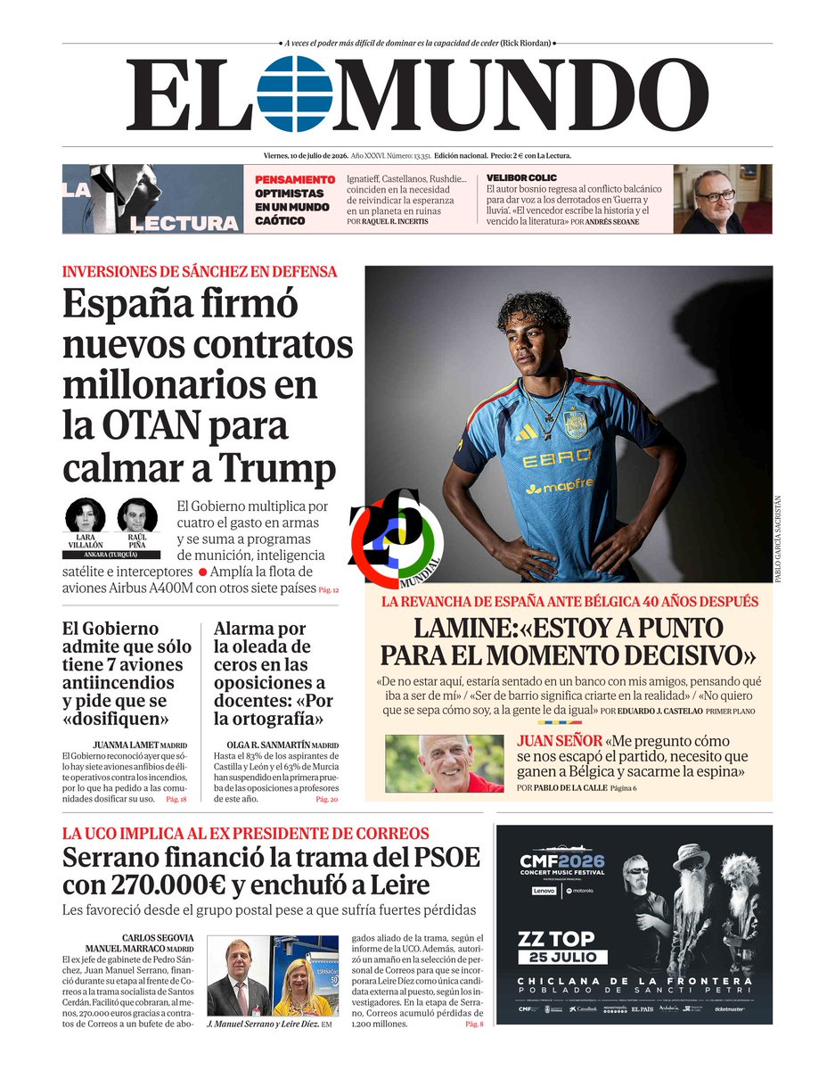 elmundoes's tweet photo. 📰 Portada de EL MUNDO del 10 de julio     

Ya disponible en Orbyt y en la edición digital con la mejor información https://t.co/nDGvWRkpPJ