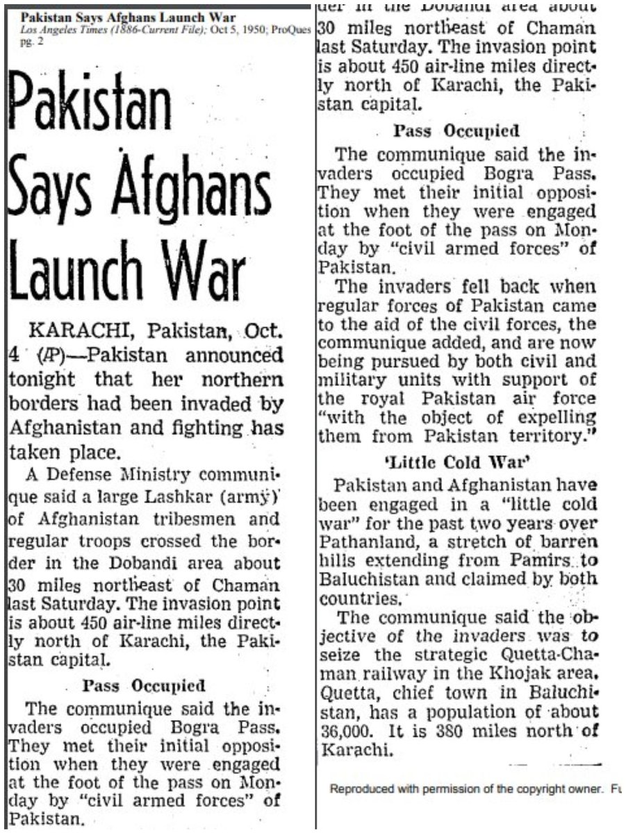kozamli's tweet photo. Just three years after Pakistan's independence (September 1950), a large Afghan lashkar of tribesmen and regular troops invaded near Chaman. After 6 days of Pakistani resistance, the Afghans were thrown back across the border. https://t.co/Iu3efEyJJN