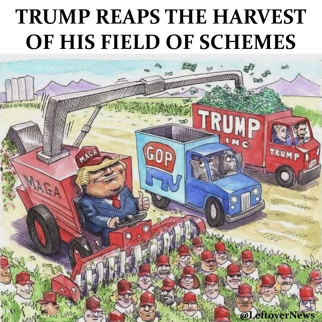 LeftoverNews's tweet photo. @RBReich Only Trump reaps the harvest of his #FieldOfSchemes https://t.co/pargPGjruu
